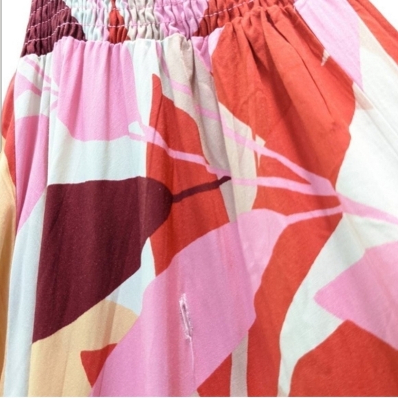 Abel the Label Red Pink Halter Open Back Tie Abstract Leaf Print Maxi Dress sz M - Picture 8 of 12